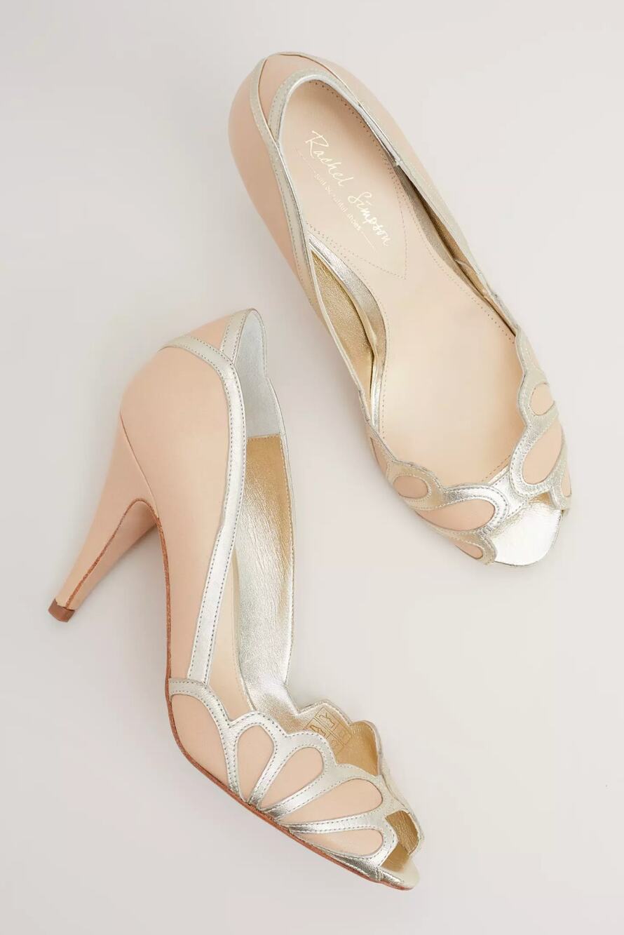 RACHEL SIMPSON Isabelle Nude Leather Peep Toe Bridal Heel EU 39 / US 8 EUC